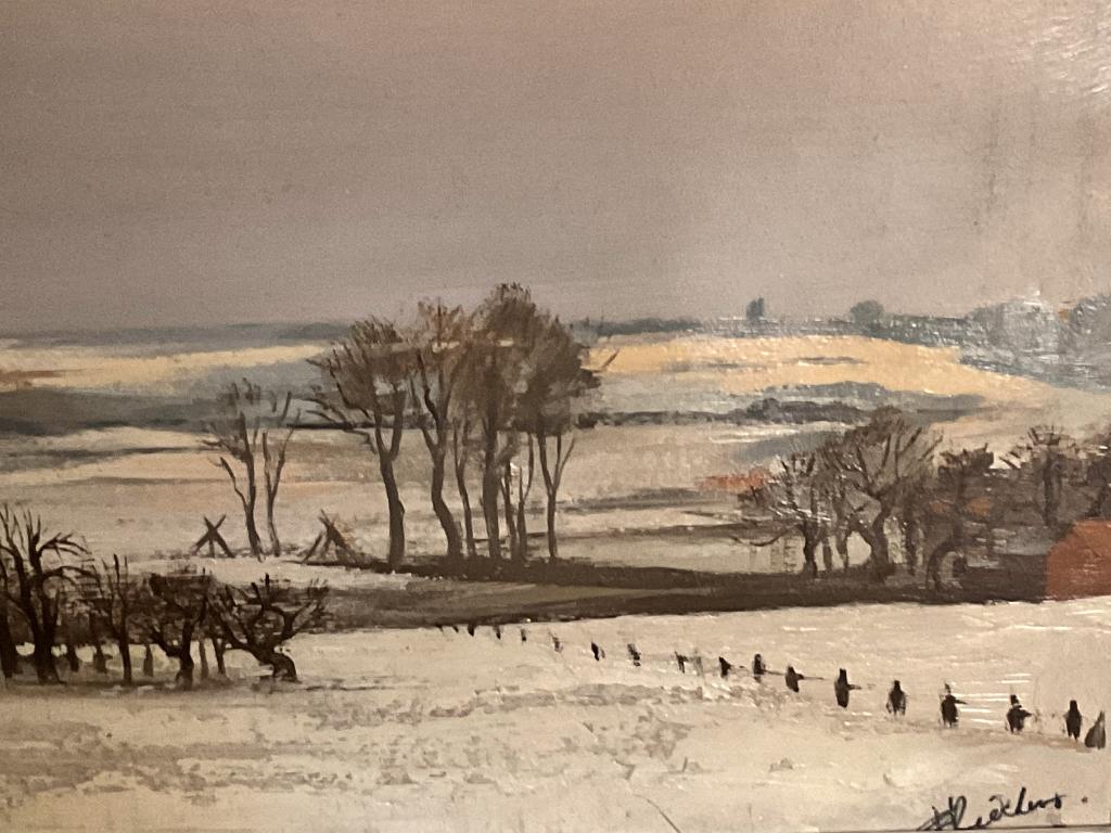 Schilderij Fritz Kieckens - Sneeuwlandschap in Hekelgem, Antiek en Kunst, Ophalen