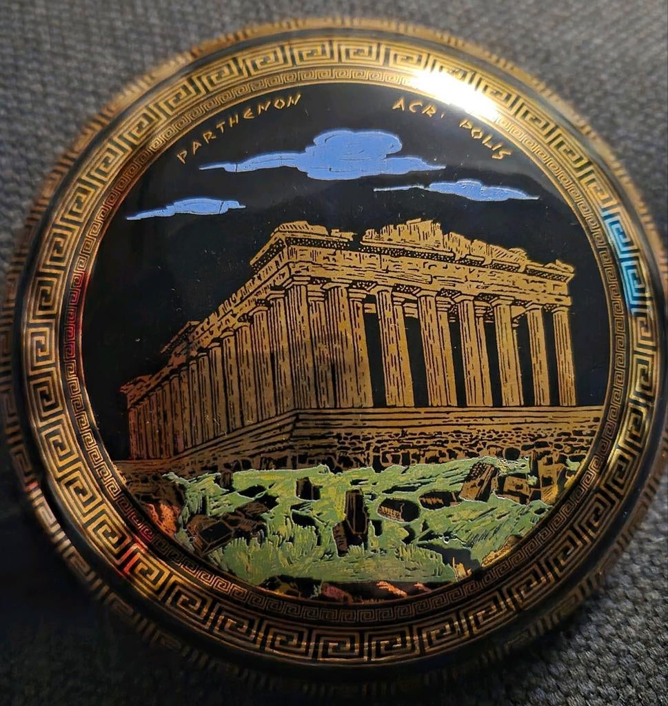 Vintage Grieks Keramiek Doosje  Inias Handgemaakt 24K Go, Antiek en Kunst, Ophalen of Verzenden