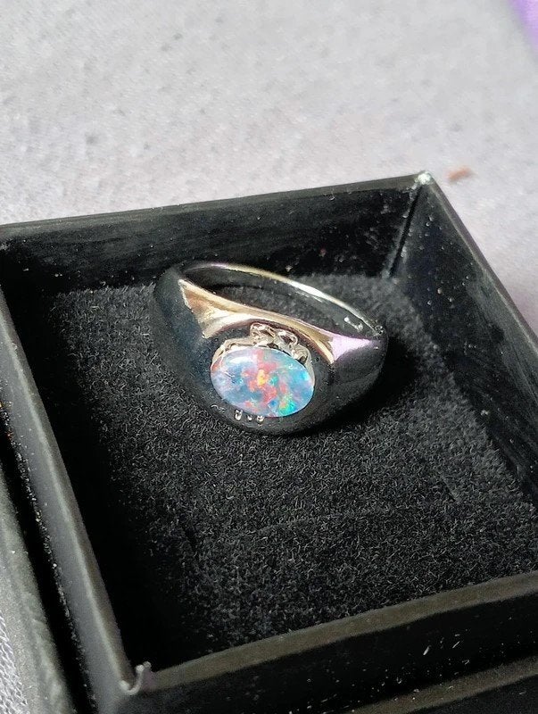 Zilveren ring Opaal Triplet 8x6 1.5 ct maat 15.9, Nieuw, Ophalen of Verzenden, Kleiner dan 17, Dame of Heer