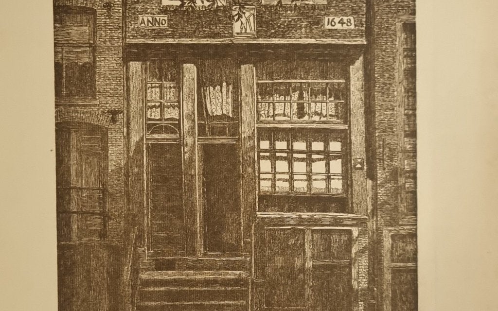Prent Amsterdamse gevel Anno 1648 - D.F. Eberhardt, Antiek en Kunst, Ophalen, Gesigneerd, 33 cm, 24 cm