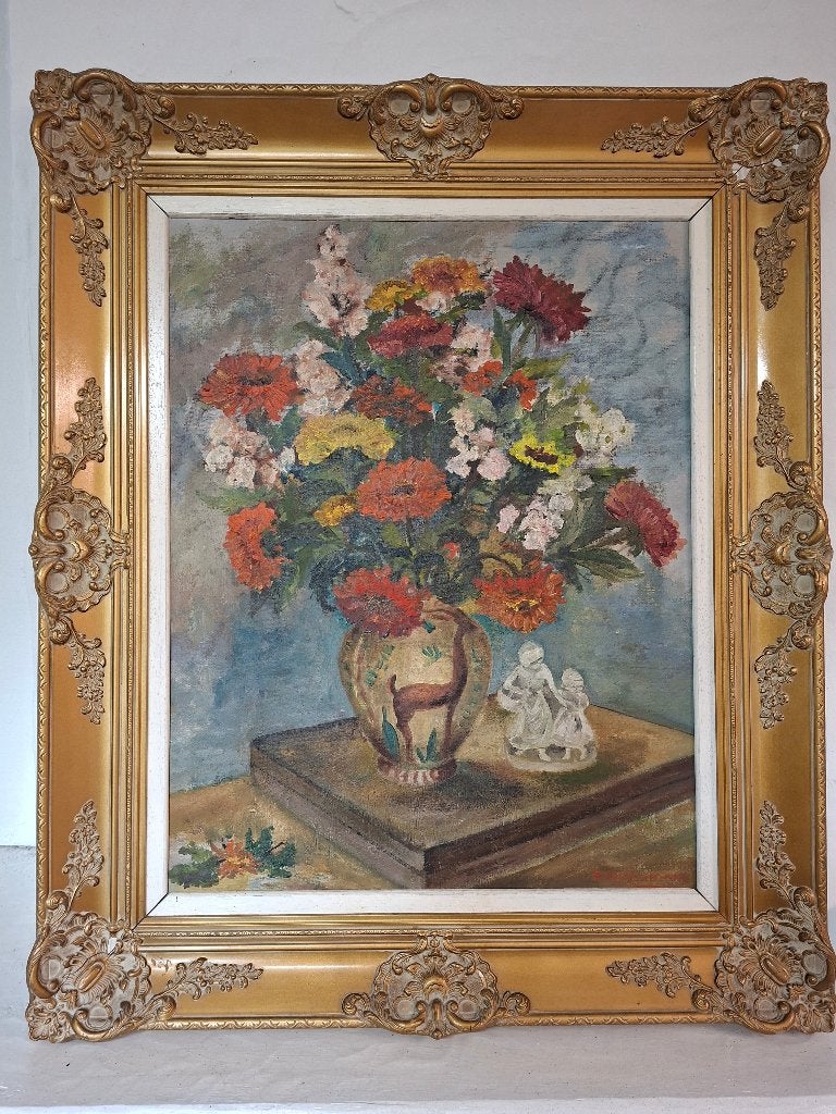 Schilderij bloemstilleven, Antiquités & Art, Encadré, Peinture à l'huile, Enlèvement, Toile