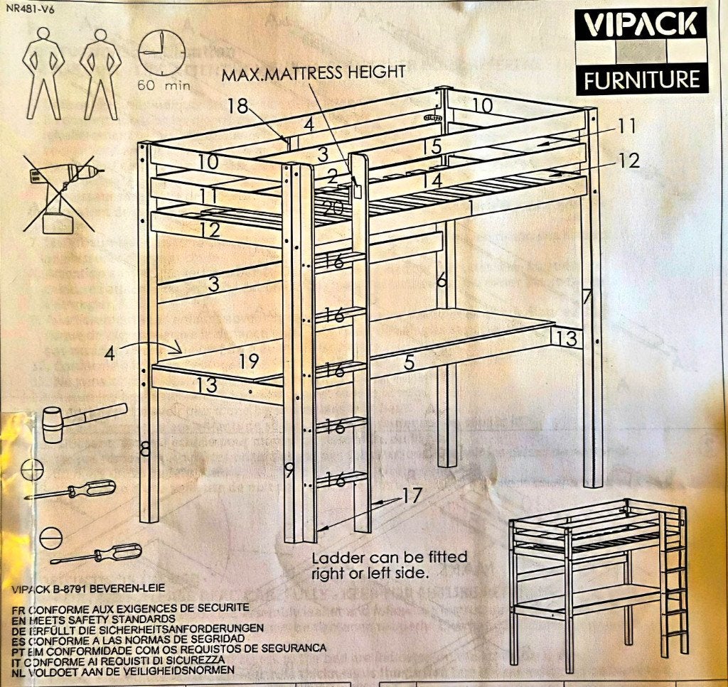 Lit mezzanine + bureau ou superposé pin massif idéal pr kot, 100 cm, 210 cm, 180 à 200 cm, Enlèvement