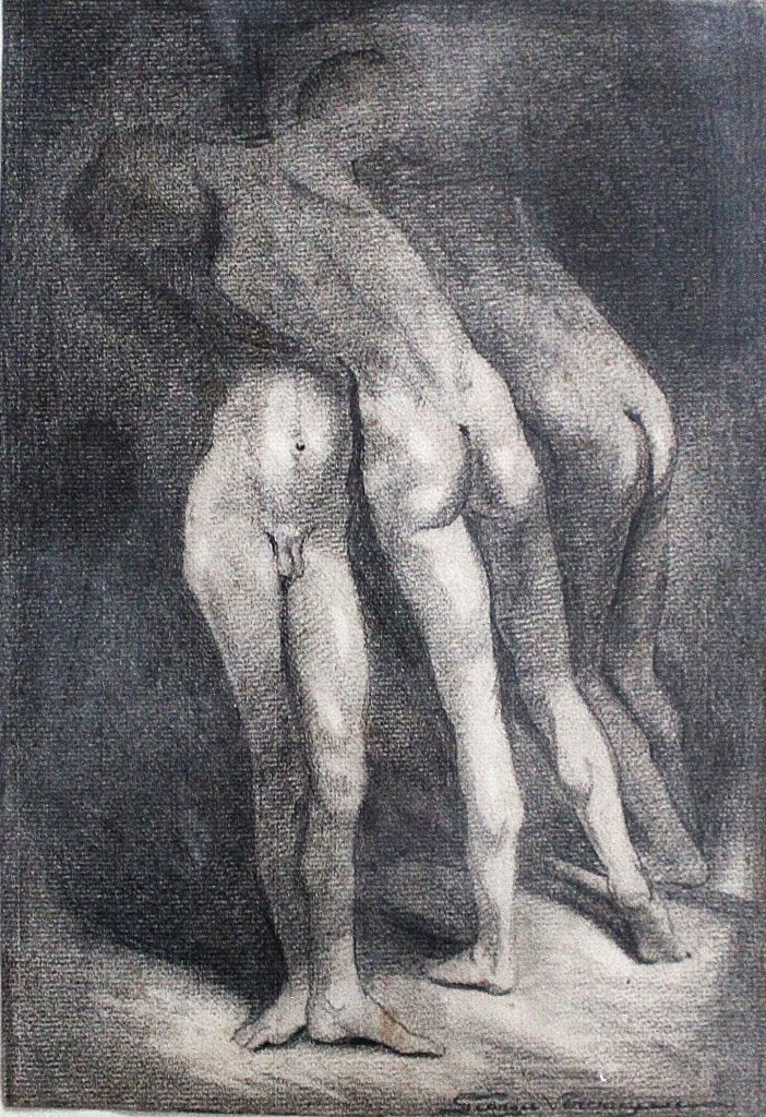 Georges Vercruysse - houtskooltekening, Antiquités & Art, Enlèvement, Dessin au fusain, Sous verre