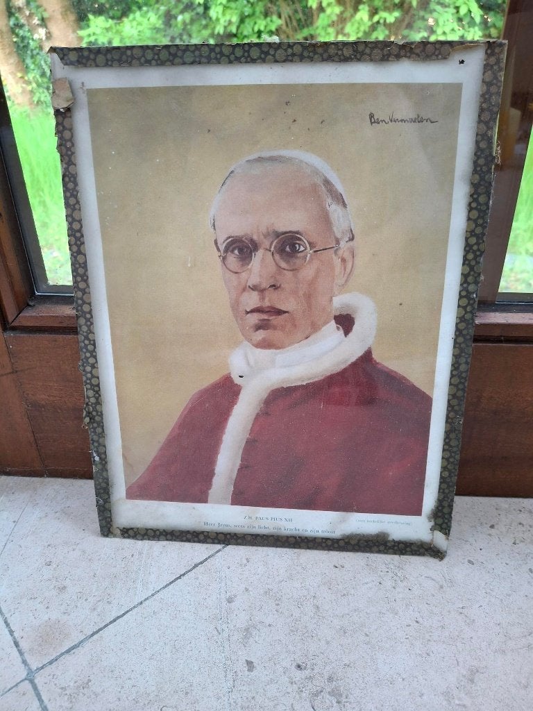 Foto van schildering van paus Pius XII, Verzamelen, Ophalen, Gebruikt, Kaart of Prent, Christendom | Katholiek