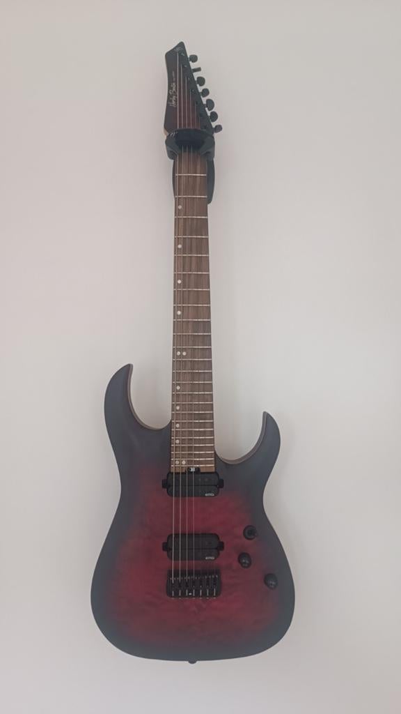 Harley Benton Amarok-7 BKRD Quilted Burst, Musique & Instruments, Instruments à corde | Guitares | Électriques, Enlèvement, Comme neuf