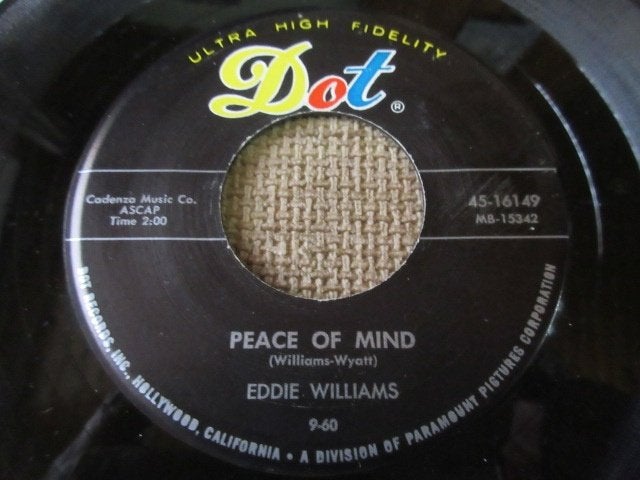 Eddie Williams  – Peace Of Mind / Song Of The Wanderer, Pressage original, 7 inch, Comme neuf, R&B et Soul