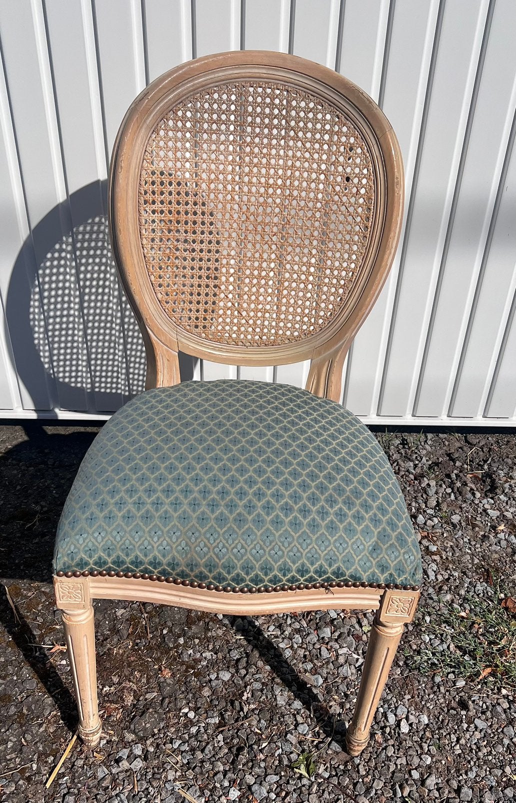 Lot de 5 chaises de style Louis XVI – Canne et Tissu Bleu, Antiquités & Art, Enlèvement