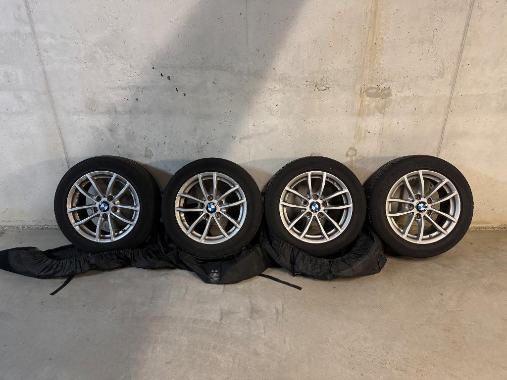 BMW alu velgen v-spaak Styling 378 16“ Bridgestone banden, Gebruikt, 16 inch, Ophalen of Verzenden, Band(en)