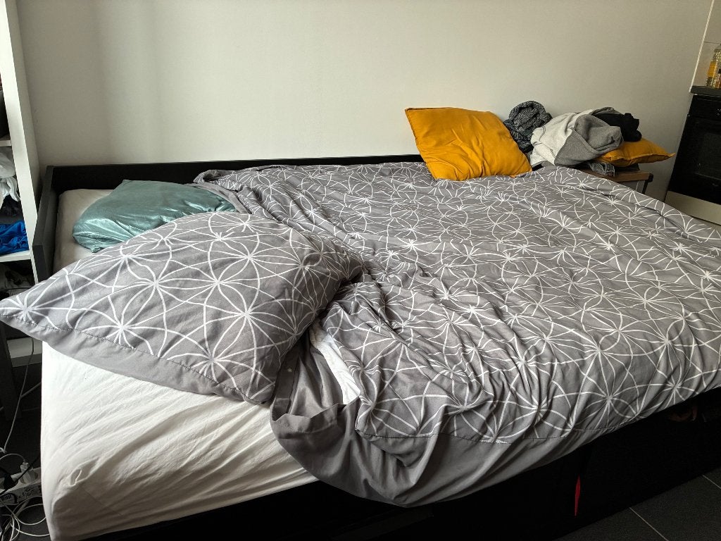 Lit BRIMNES IKEA dépliant noir avec matelas, Maison & Meubles, Comme neuf, Enlèvement, Deux personnes, 160 cm