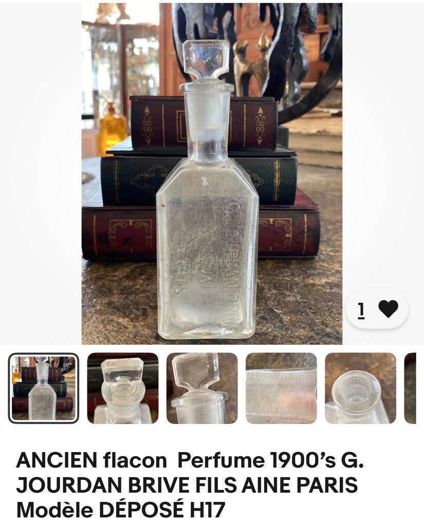 PARFUM ANTIEKE FLES PARFUM MODELE DÉPOSÉ h 17 cm  1900, Ophalen of Verzenden