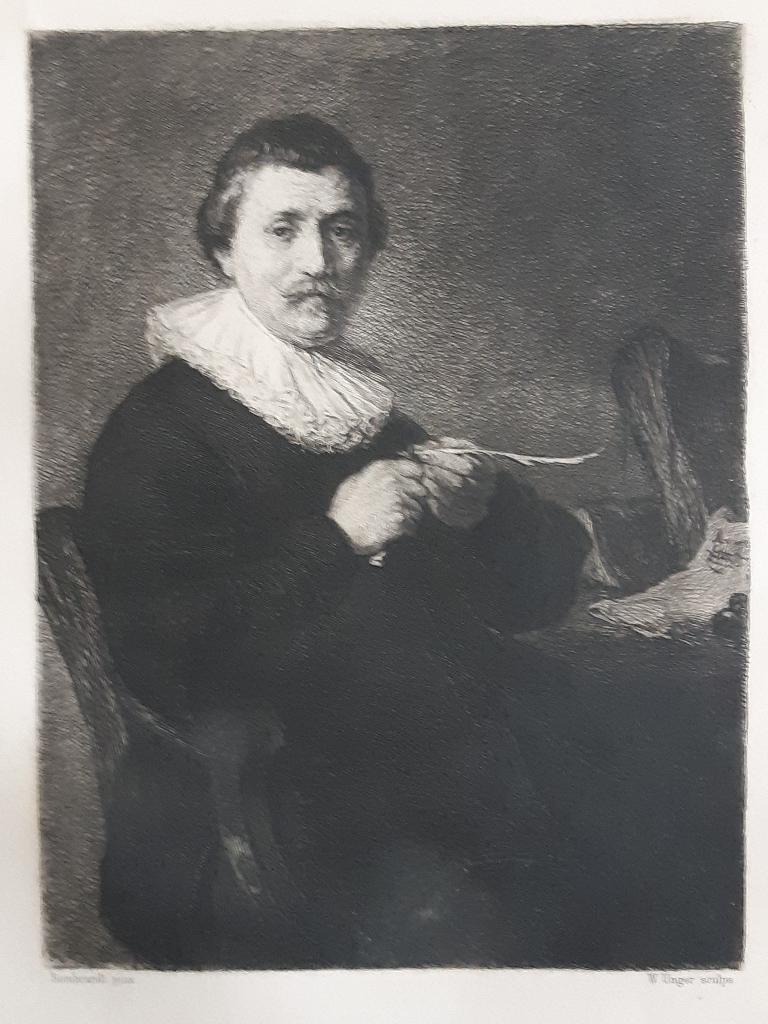 William Unger (1886) Rembrandt -L'homme qui aiguise la plume, Enlèvement ou Envoi, Vie quotidienne, Eau-forte, 1800 - 1899