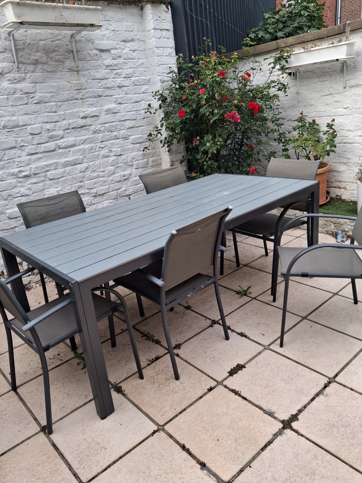 table et chaises de jardin, Enlèvement, Comme neuf, Synthétique, 6 places
