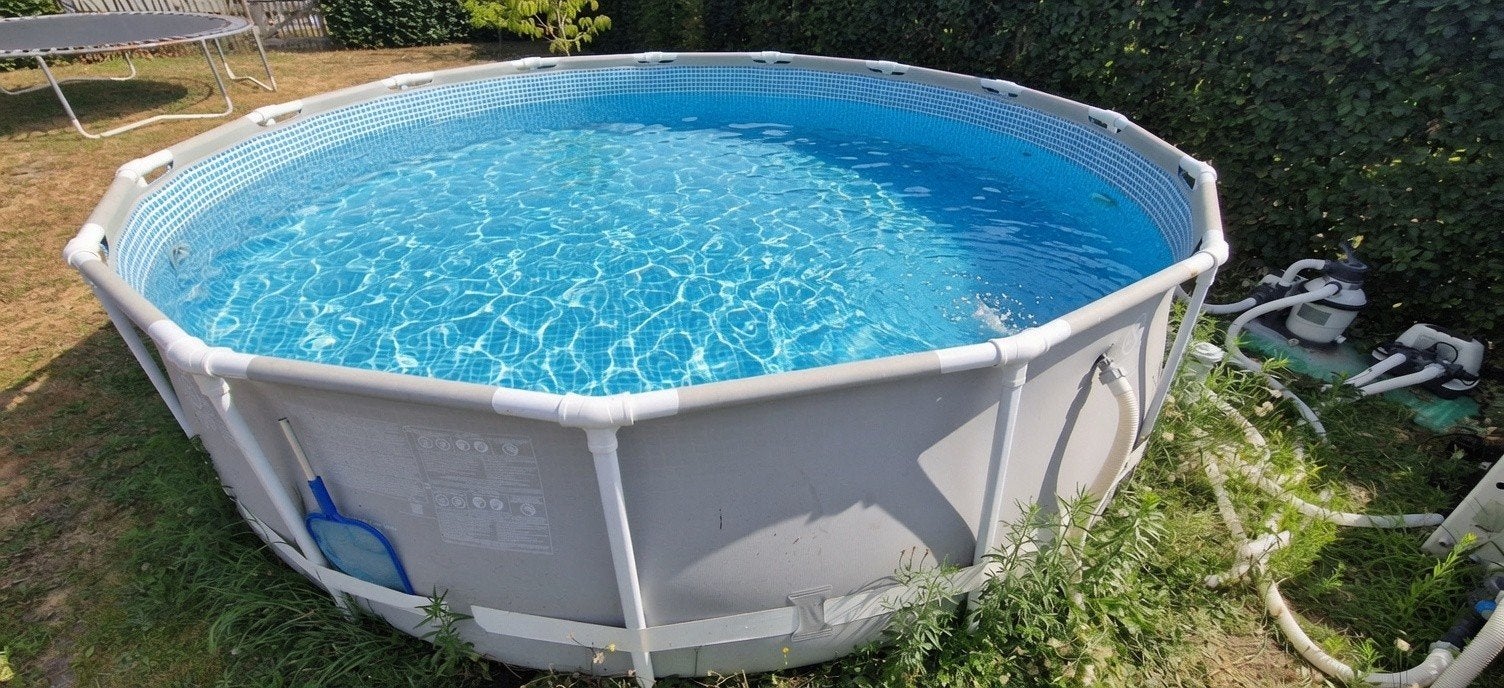 Intex 4.57m met zandfilter en chlorinator., Ophalen, Gebruikt, 80 tot 120 cm, Rond