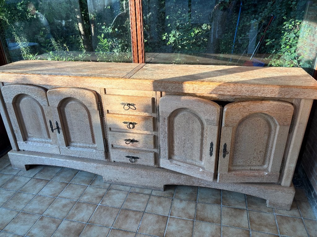 Eiken buffetkast / dressoir – landelijke stijl, Ophalen, Gebruikt, Met lade(s), 200 cm of meer