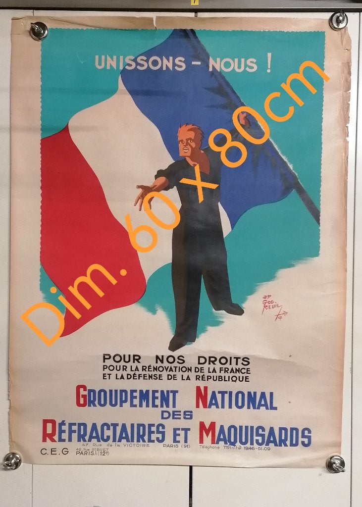 Vuurvaste Maquisard-militaire poster uit de WW2, Verzamelen, Verzenden, Overige soorten, Foto of Poster