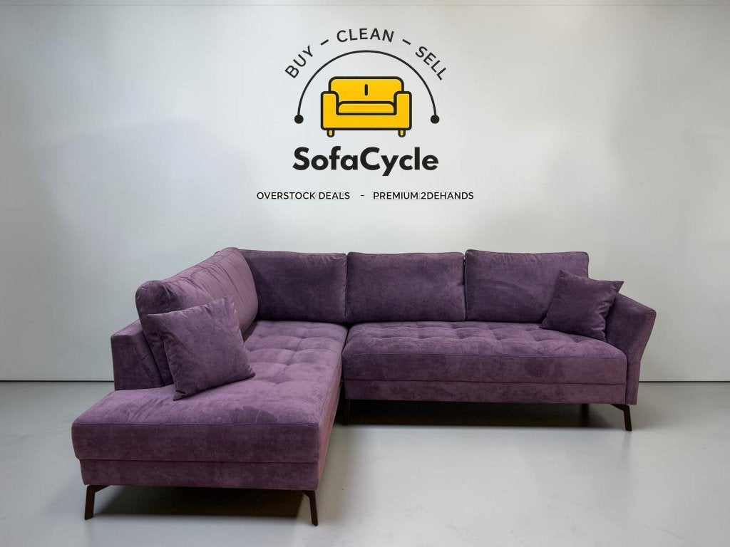Chateau d'Ax hoekzetel paars velours – nieuw, Gebruikt, Zonnestraat 223-229, 9600 Ronse, België, Info@sofacycle.be, SofaCycle VOF