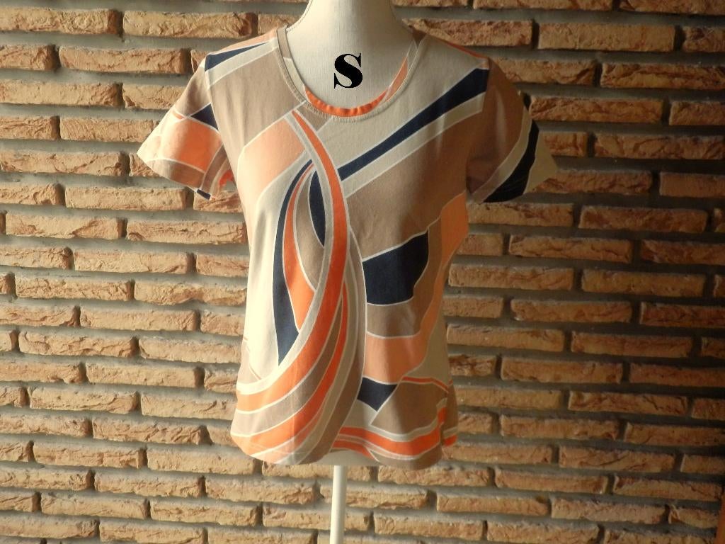 (129) - tee shirt femme t.S beige, Beige, Ophalen of Verzenden, Zo goed als nieuw, Korte mouw