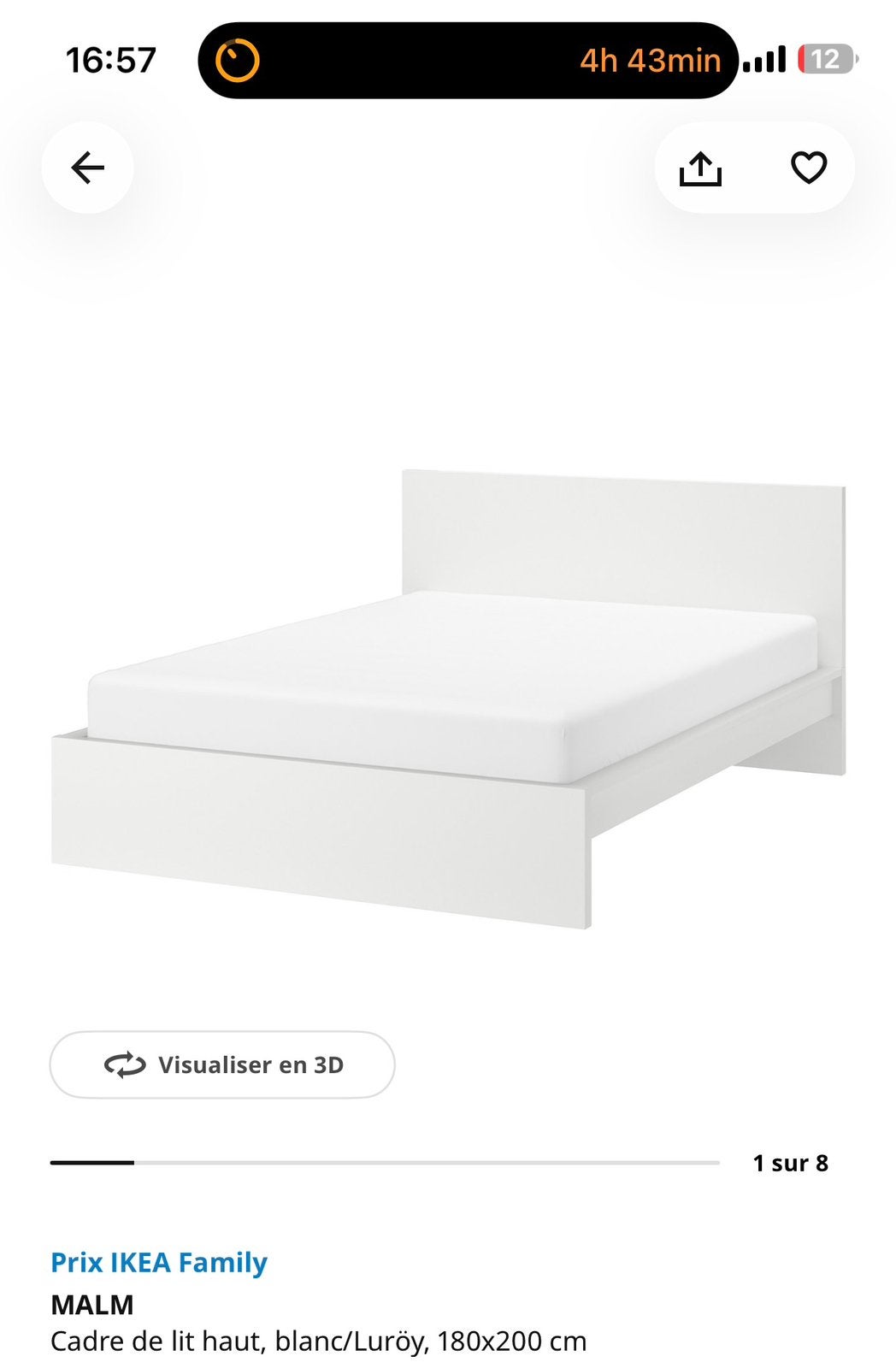 Lit ikea MALM, Queen size, Comme neuf, Enlèvement, 180 cm