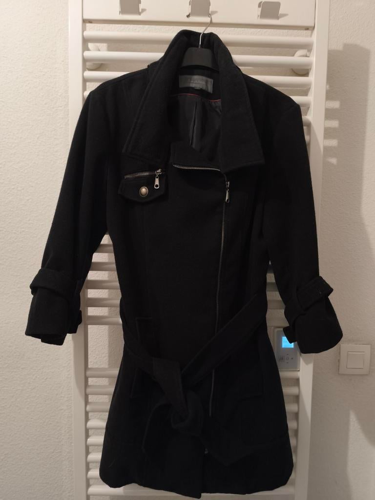 Manteau Superbe noir avec ceinture zippés..., Porté, Noir, Envoi, Taille 42/44 (L)