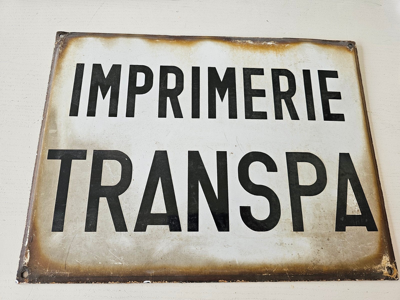 emaille reclamebord IMPRIMERIE TRANSPA, Ophalen of Verzenden