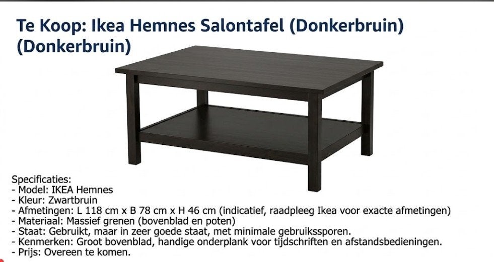 IKEA Hemnes Salontafel (Zwartbruin) - 90x90 cm, Tuin en Terras, Ophalen, Gebruikt, Vierkant, Hout