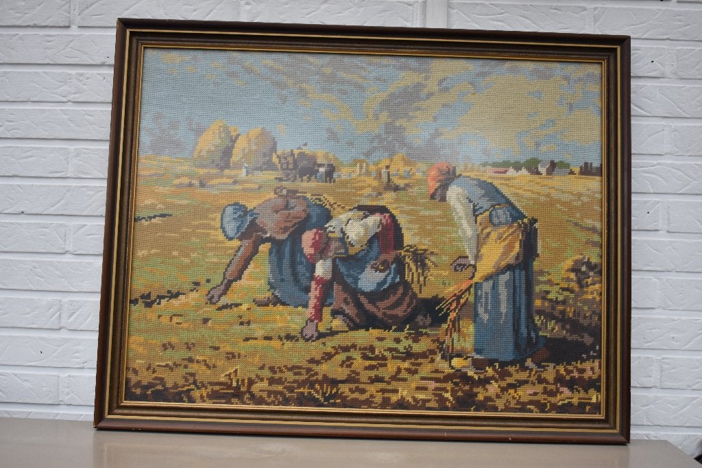 2 delig handgeborduurde afbeeldingen van DE ANGELUS,, Antiquités & Art, Enlèvement ou Envoi