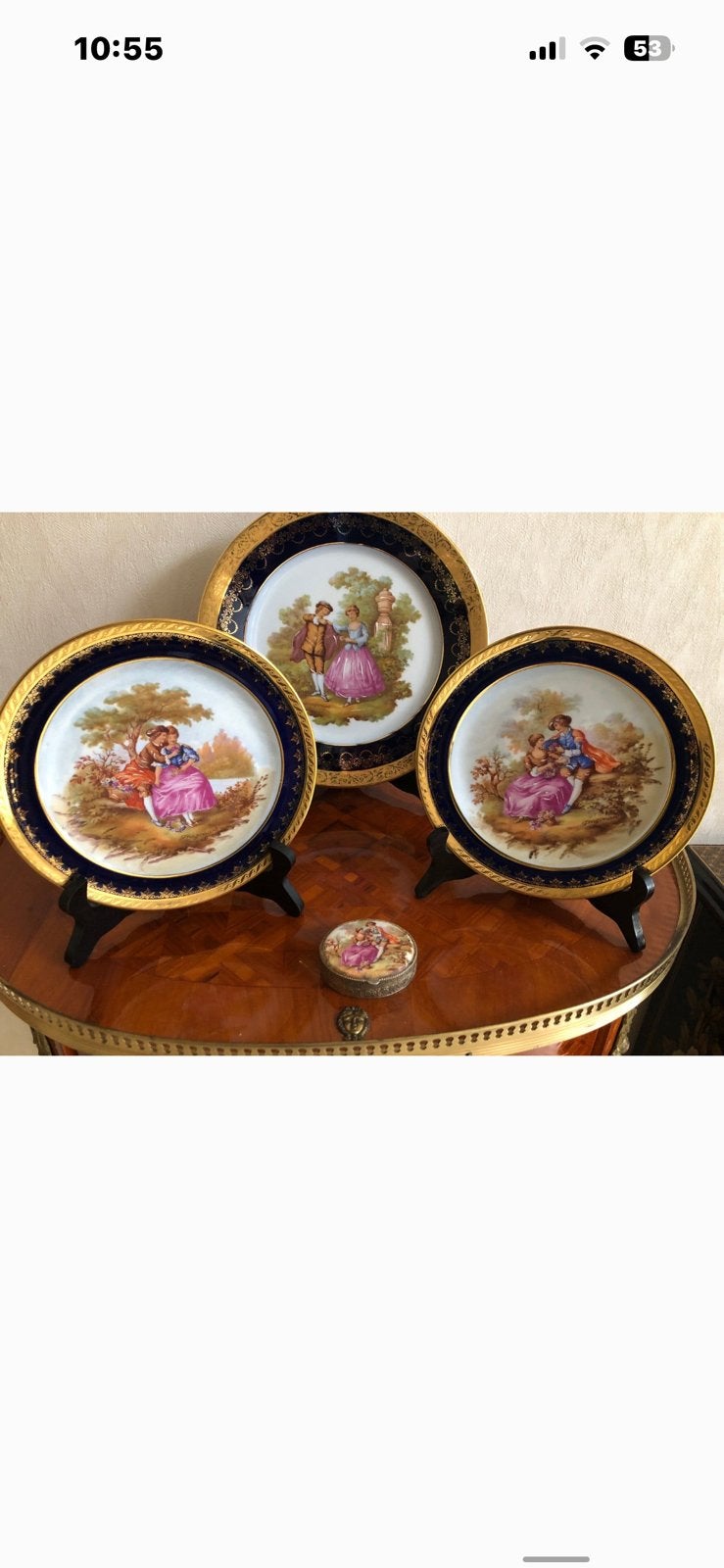 Limoges france 3 borden met staander origineel porseleinen, Ophalen