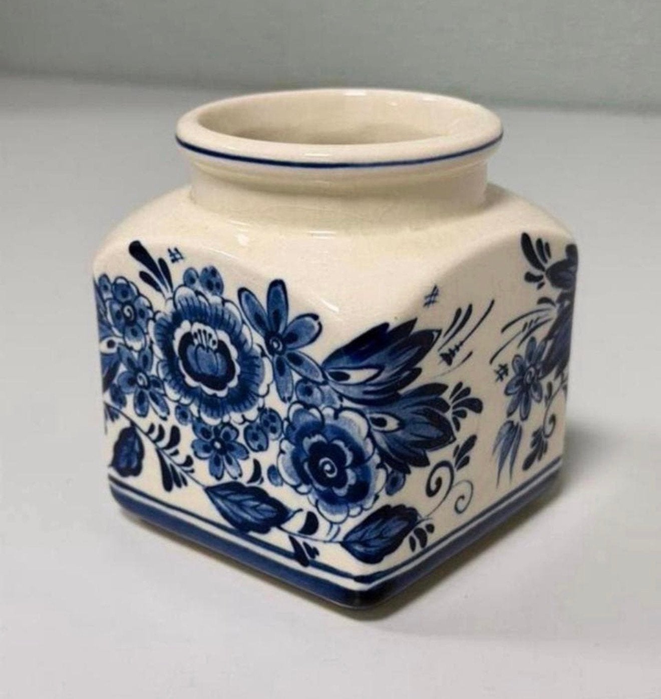 Vintage Royal Delft – Delfts Blauw Opbergpot Vaasje 9x9x10cm, Antiek en Kunst, Ophalen of Verzenden