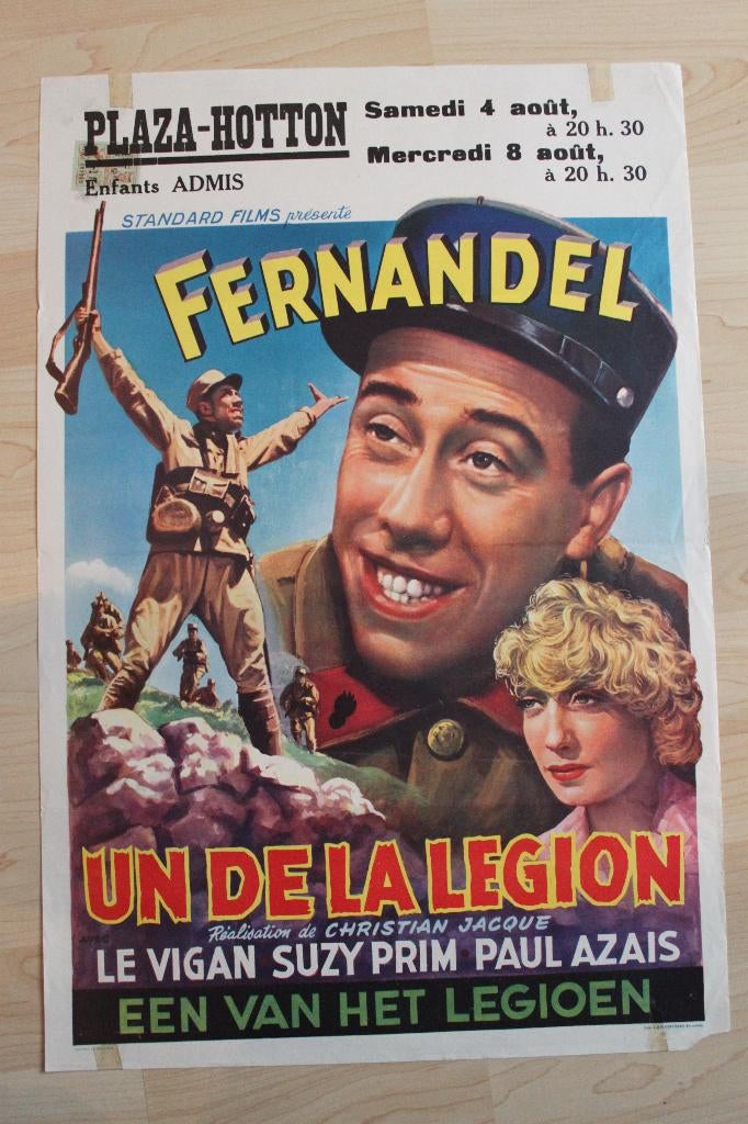 filmaffiche Fernandel un de la legion filmposter, Verzamelen, Posters, Zo goed als nieuw, Film en Tv, A1 t/m A3, Rechthoekig Staand