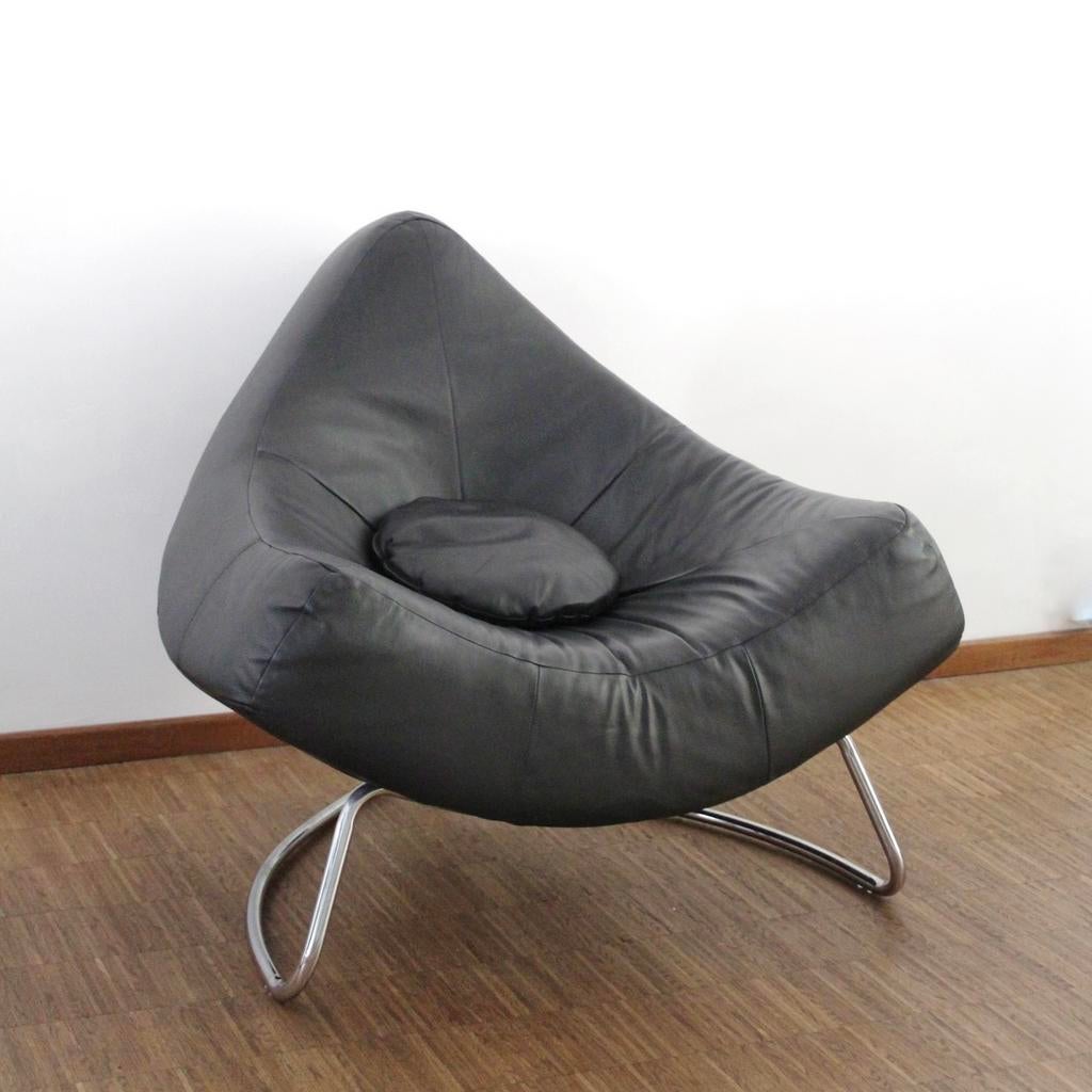 Originele Vintage Paul Falkenberg "Chili" – Zwart Leder, Huis en Inrichting, Fauteuils, Ophalen, Zo goed als nieuw