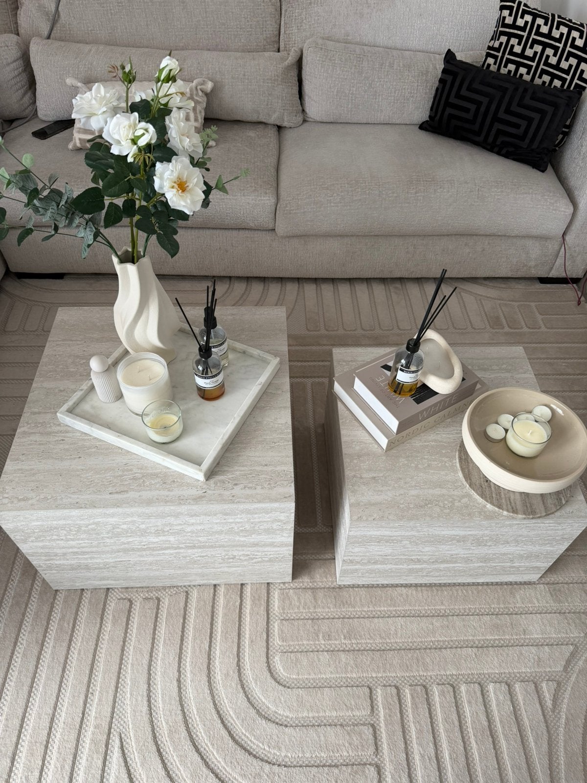 Set van 2 salontafels – JYSK | Beige travertinlook, Ophalen, Zo goed als nieuw