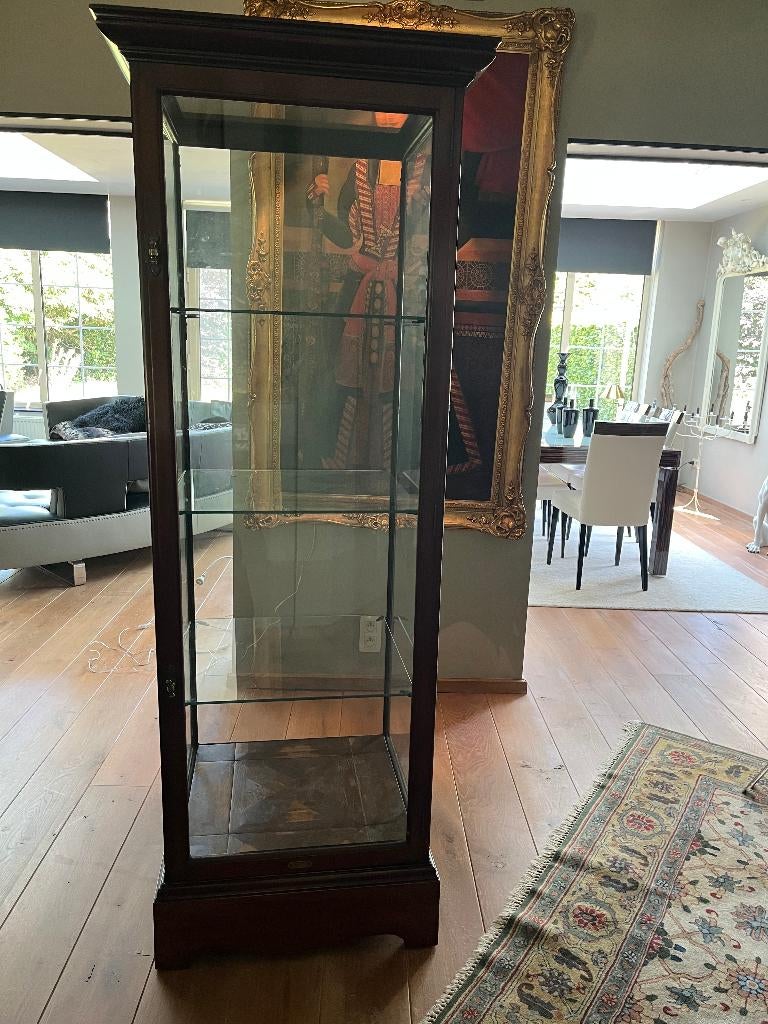 Engelse mahonie vitrinekas 1900 - 1920, Gebruikt, Glas, 50 tot 100 cm, 150 tot 200 cm