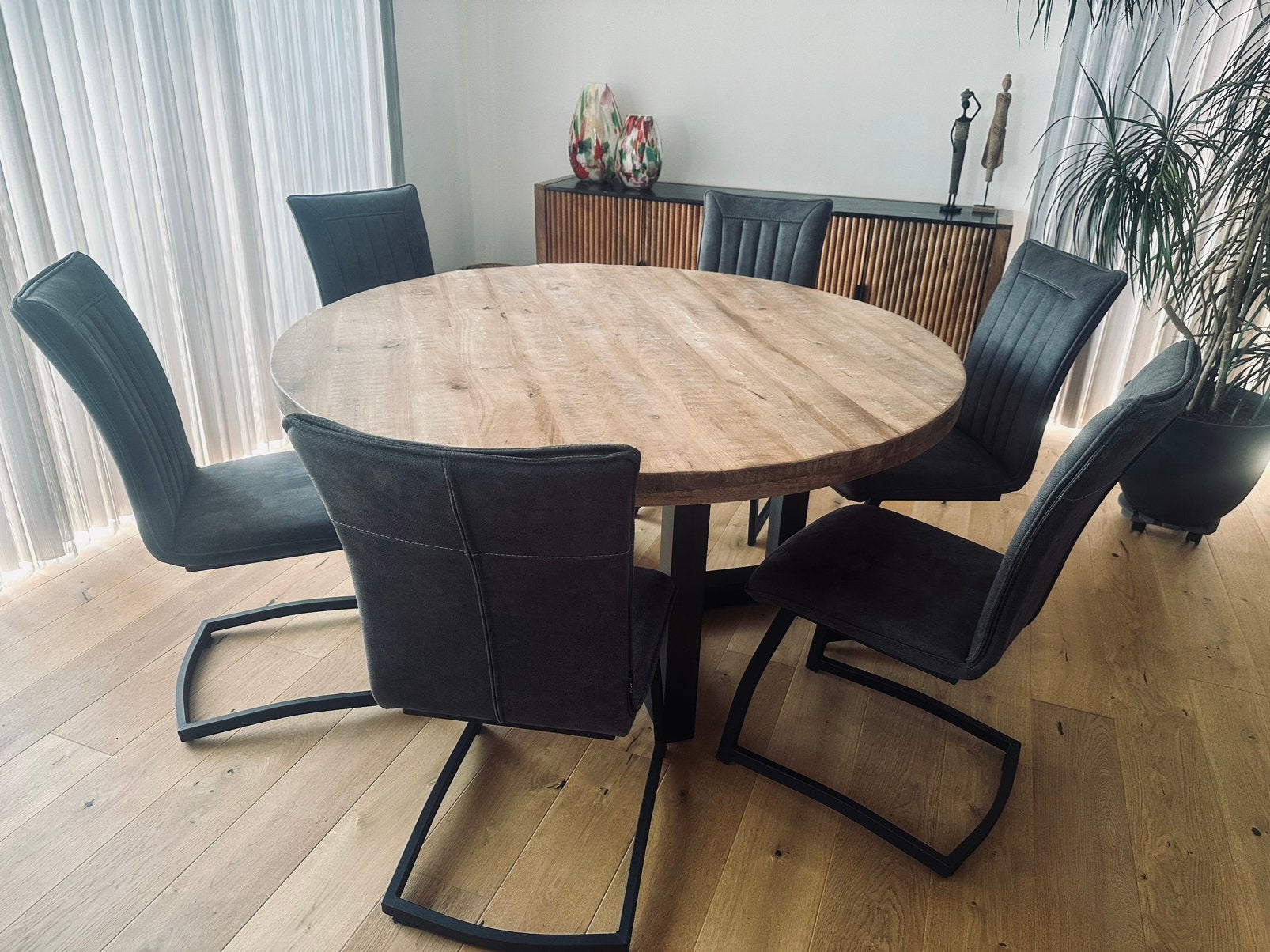 Ronde tafel 1.5m + 6 stoelen, Enlèvement, Comme neuf