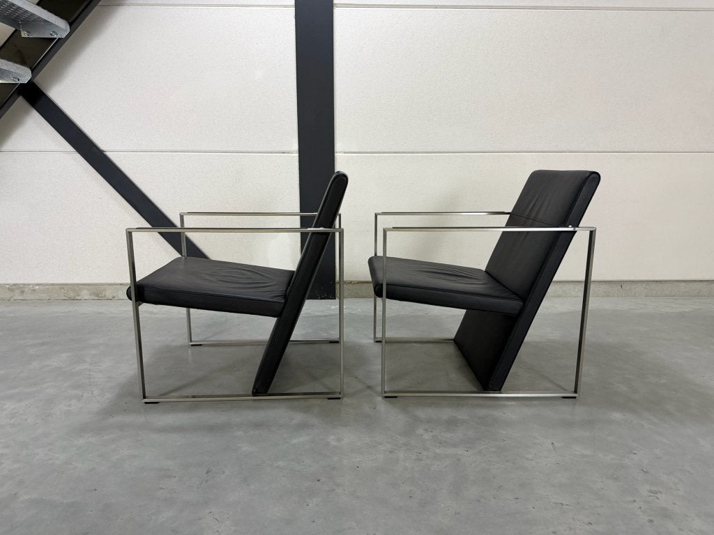 Arco Spine fauteuils - zwart leer en staal, Huis en Inrichting, Ophalen, Artifort Pastoe Montis Jess Design Label, Minder dan 75 cm