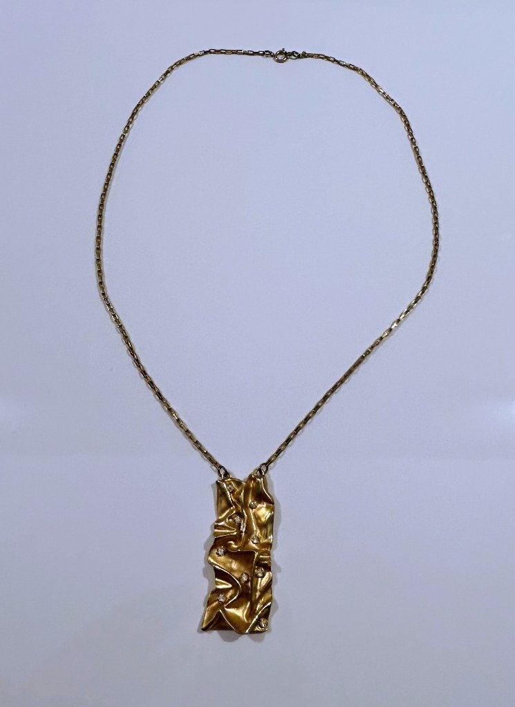 Goudkleurige halsketting met rechthoekige hanger, Ophalen of Verzenden, Nieuw, Goud, Met hanger