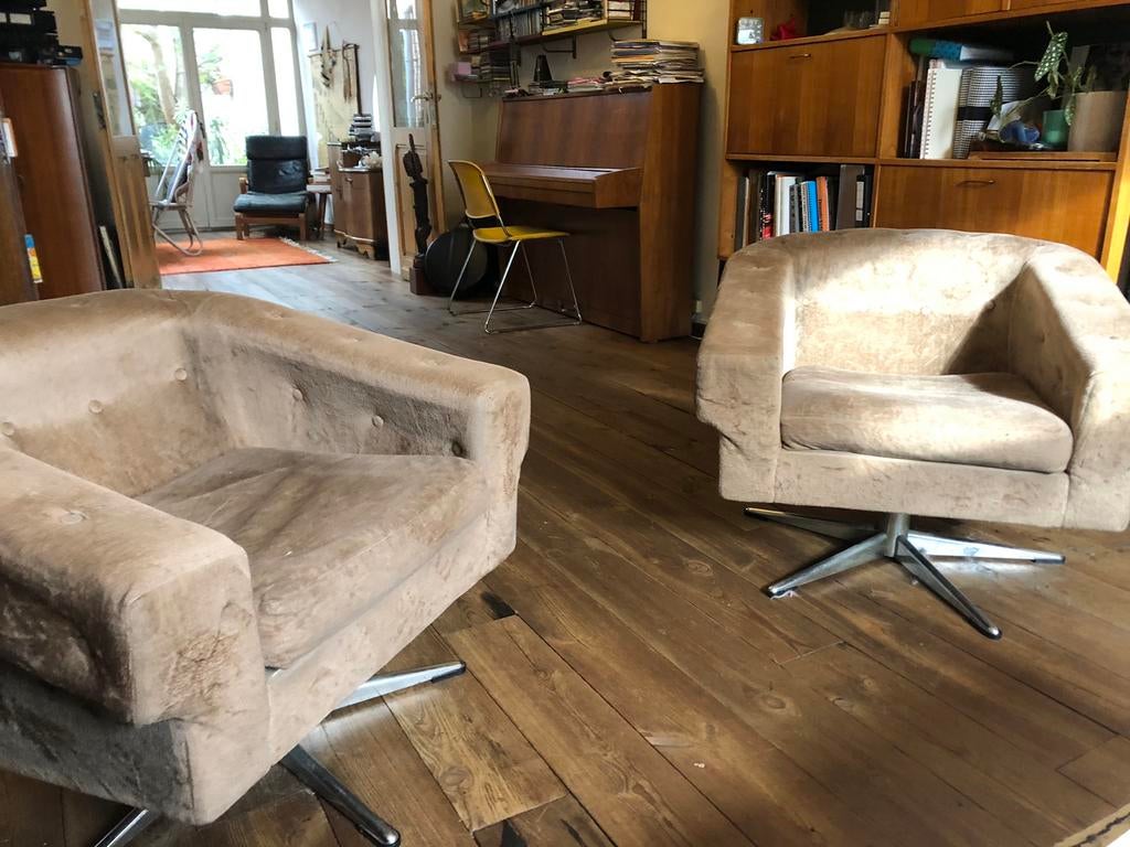 2 vintage fauteuils, Huis en Inrichting, Stoffering | Vloerbedekking, Ophalen, Gebruikt, Beige