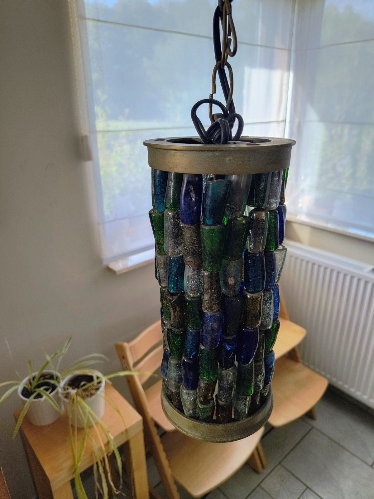Hebronglas hanglamp design, Glas, Handgemaakt, Ophalen of Verzenden, Blauw