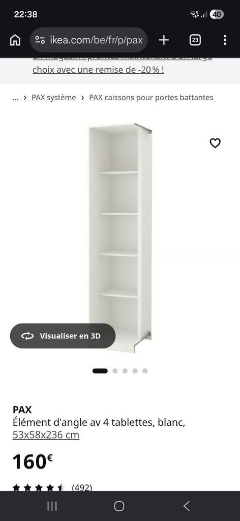 Ikea Pax hoekelement 53x58x236cm wit, Huis en Inrichting, Ophalen