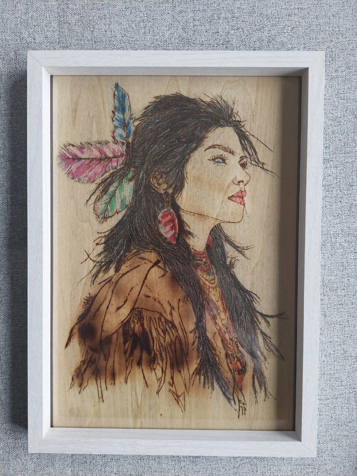 Pyrografie, Antiek en Kunst, Ophalen of Verzenden, Hout, Op houten frame
