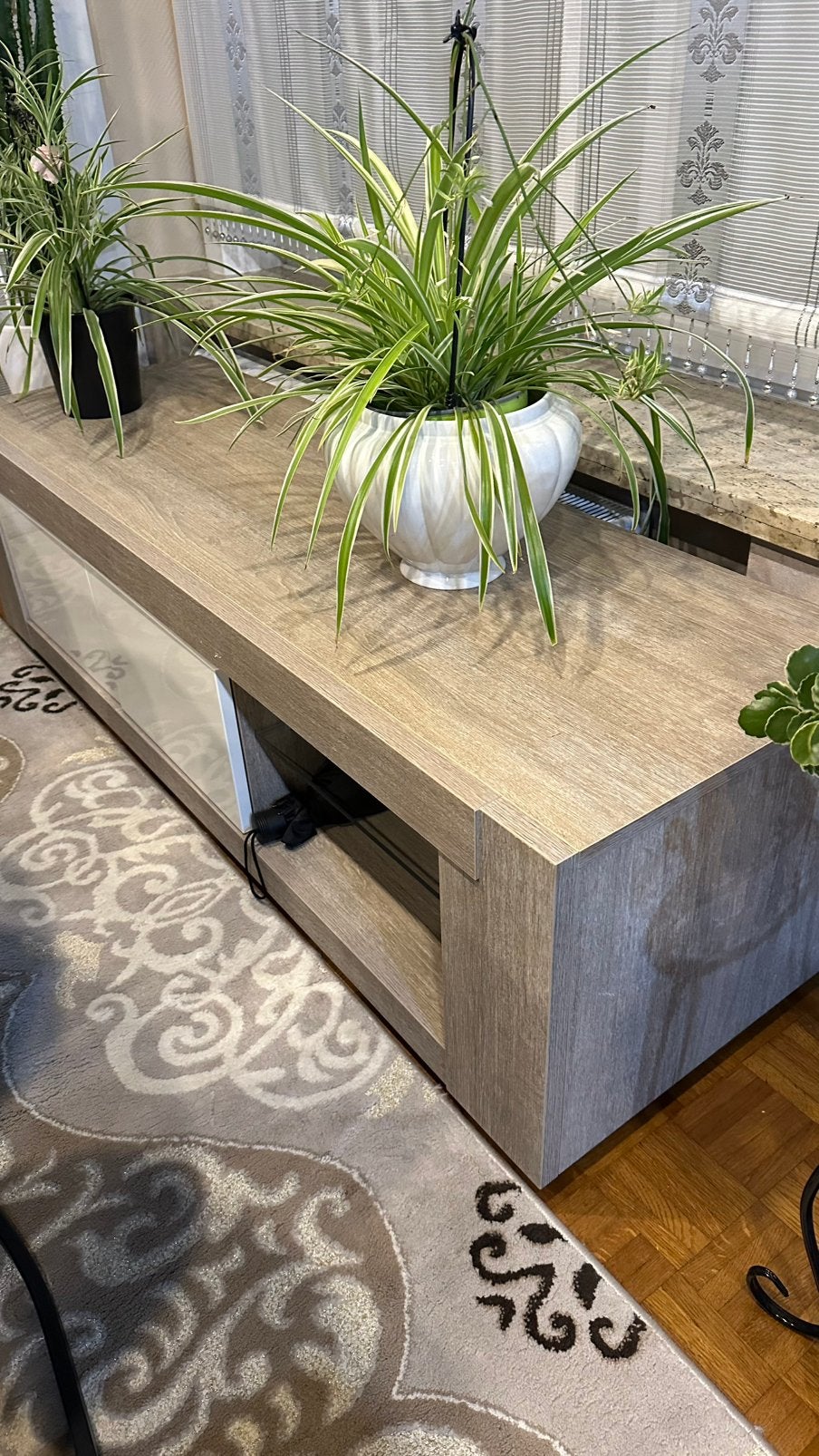 Modern TV-meubel / dressoir – Eiken look met hoogglans wit, Enlèvement, Comme neuf