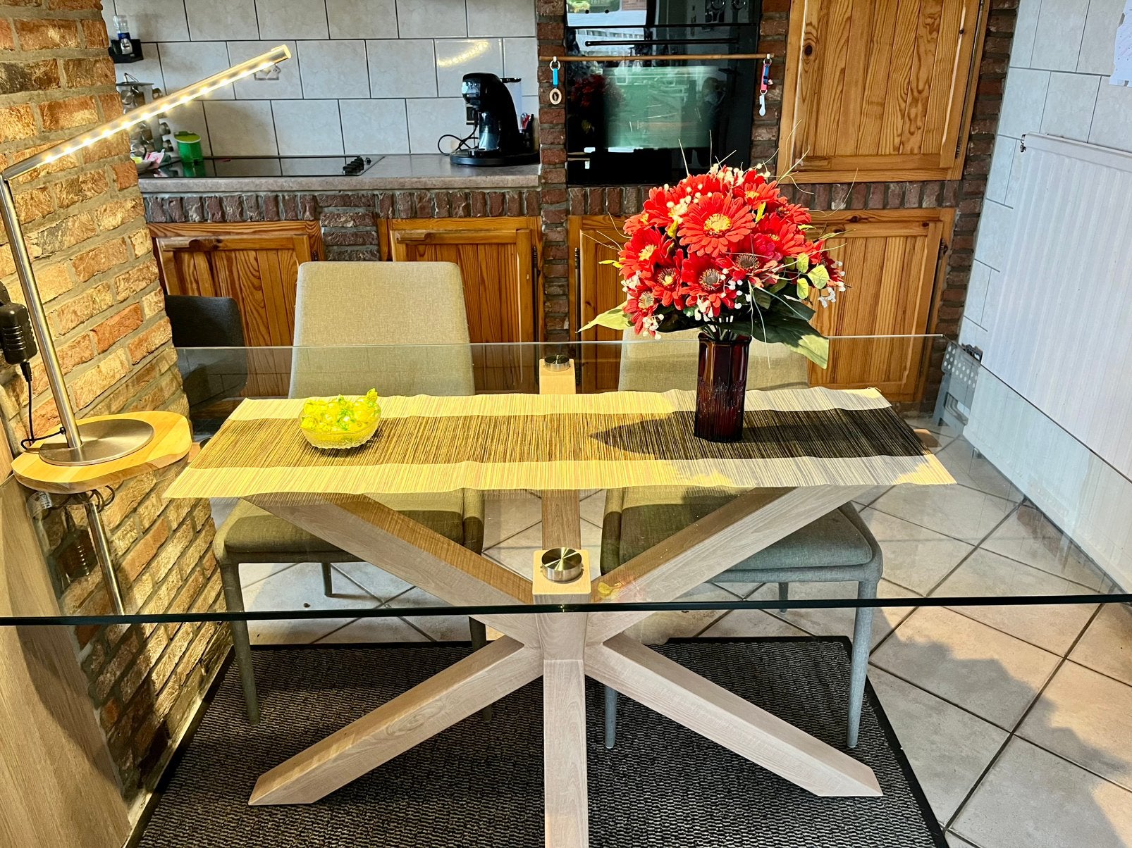 Glazen tafel, Huis en Inrichting, Tafels | Eettafels, Ophalen, Gebruikt, 50 tot 100 cm, Glas