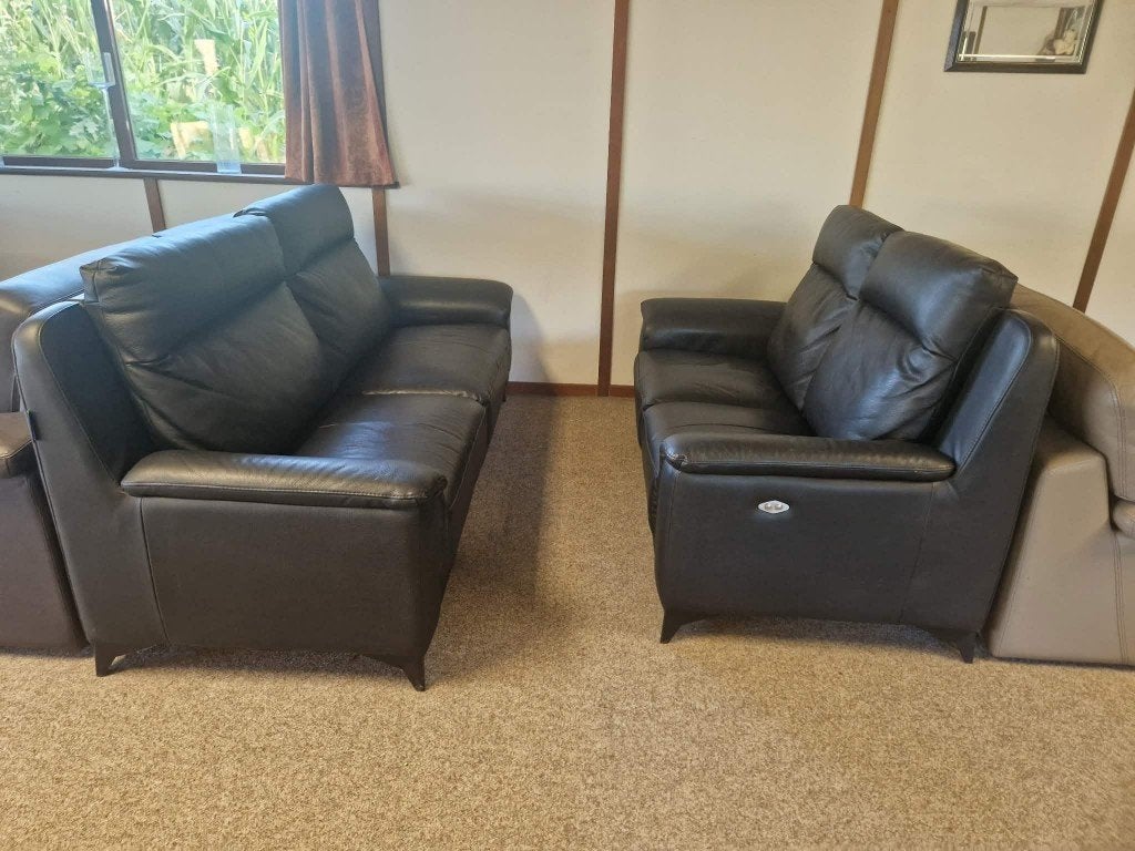 ZWARTE BUFFELLEDEREN SALON MET ELEKTRISCHE RELAXEN, Maison & Meubles, Enlèvement, Utilisé, Cuir