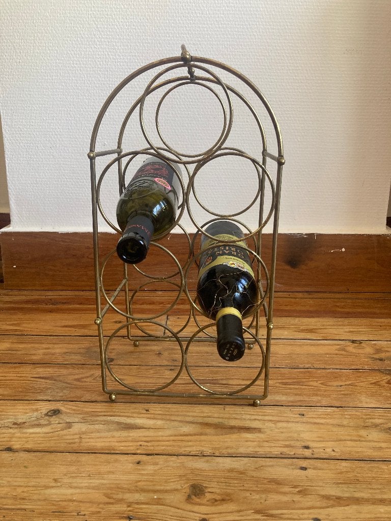Vintage Messing Wijnrek voor 7 flessen, Huis en Inrichting, Gebruikt, 5 tot 15 flessen, Ophalen of Verzenden, Metaal