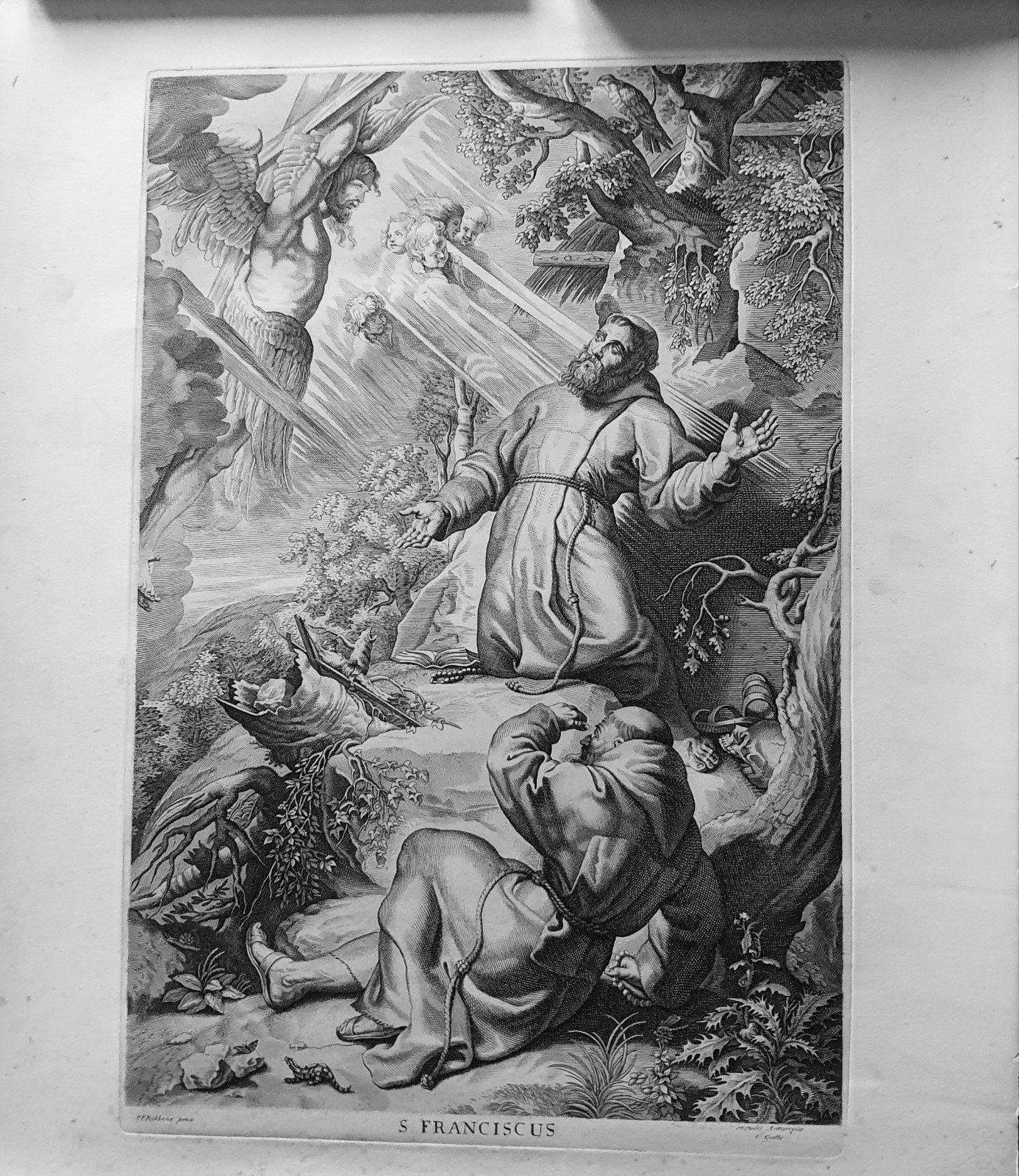 Rubensgravure."Sint Franciscus ontvangt de stigmata", Antiek en Kunst, Kunst | Schilderijen | Klassiek, Ophalen of Verzenden, Papier