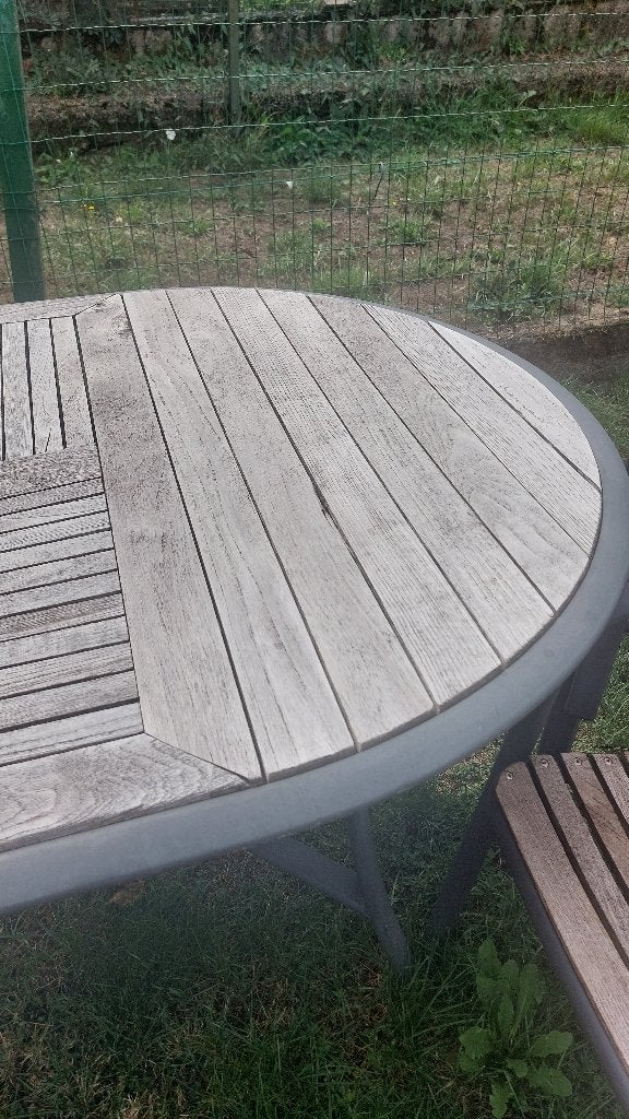 Table ovale 180×100 et 4 chaises ( teck et alu ), Table à dinner, 5 places, Utilisé, Sets de jardin