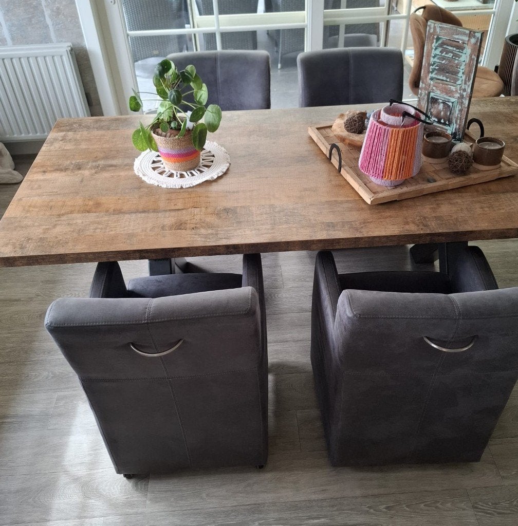 Stoelen - 4 stuks op wieltjes, Maison & Meubles, Chaises, Gris, Comme neuf, Synthétique, Enlèvement