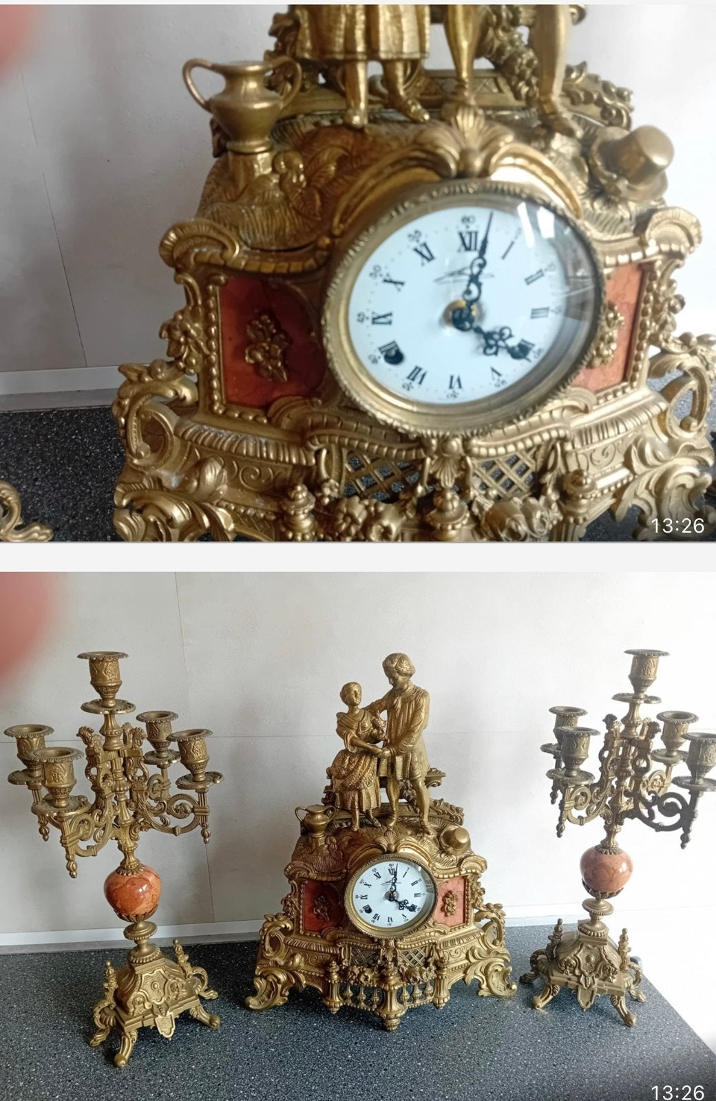 Bronzen pendule met 2 kandelaars – 3-delige set, Antiek en Kunst, Ophalen
