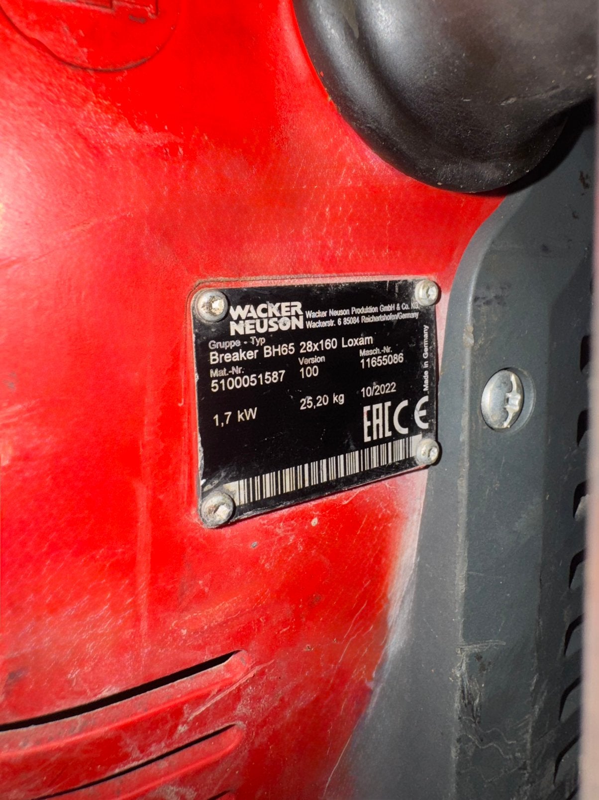 Wacker Neuson BH65 28x160 Benzine Breekhamer 1,7 kW, Ophalen