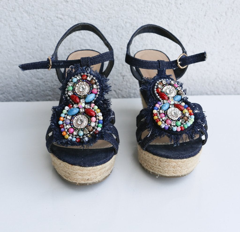 Magnifiques compensées en jeans 37, Enlèvement ou Envoi, Comme neuf, Sandales et Mûles