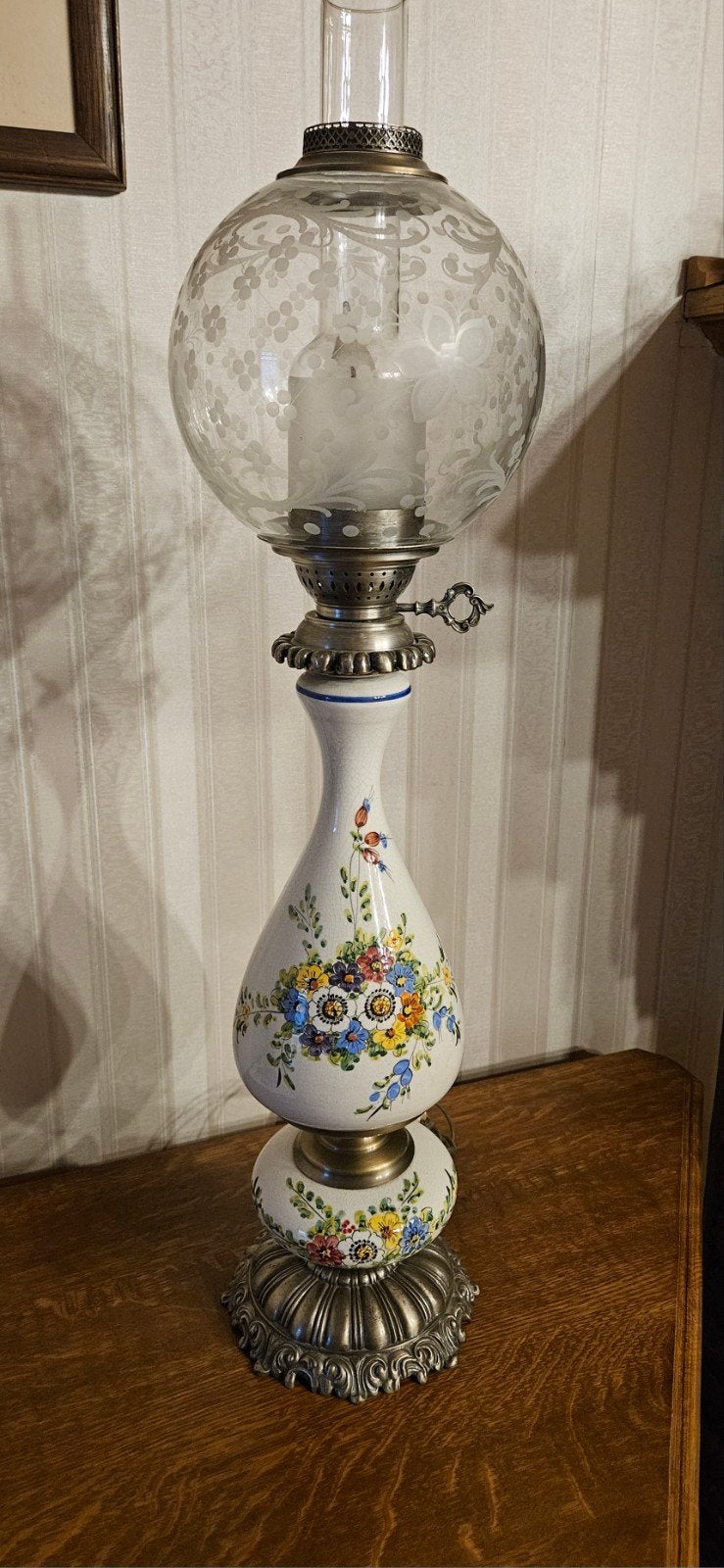 Gekleurde Delft olielamp 60cm, Huis en Inrichting, Woonaccessoires | Stolpen, Glas, Ophalen, Geslepen